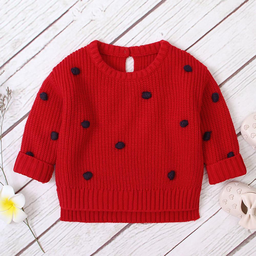 Baby Girls Polka Dot Solid Sweaters Baby Clothing Wholesale Distributors - PrettyKid