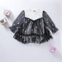 Baby Girls Polka Dots Long-sleeve Solid Tulle Dress Rompers - PrettyKid