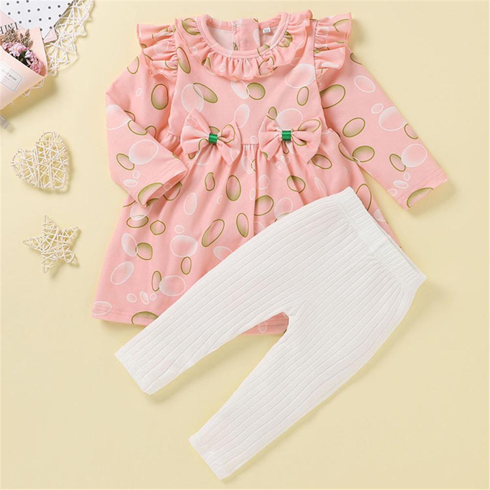 Baby Girls Printed Bow Long Sleeve Top & Leggings Buy Baby Clothes In Bulk - PrettyKid