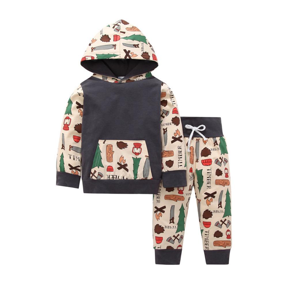 Baby Boys Printed Hooded Long Sleeve Top & Bottoms Wholesale Clothing Baby - PrettyKid