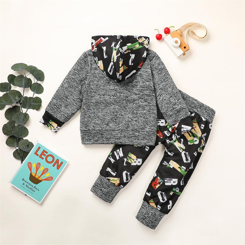 Boys Printed Hooded Long Sleeve Top & Pants Boys Clothes Wholesale - PrettyKid