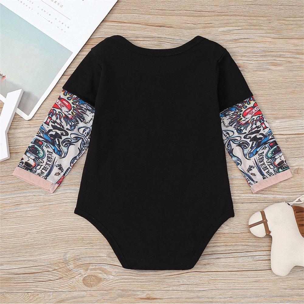 Baby Boys Printed Letter Long Sleeve Romper Cheap Bulk Baby Clothes - PrettyKid