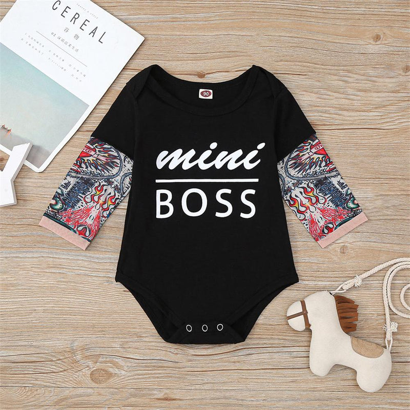 Baby Boys Printed Letter Long Sleeve Romper Cheap Bulk Baby Clothes - PrettyKid