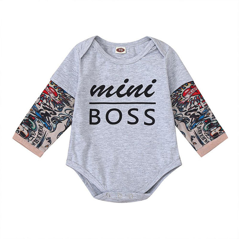 Baby Boys Printed Letter Long Sleeve Romper Cheap Bulk Baby Clothes - PrettyKid