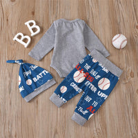 Baby Boys Printed Letter Romper & Pants & Hat Wholesale Baby Outfits - PrettyKid