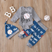 Baby Boys Printed Letter Romper & Pants & Hat Wholesale Baby Outfits - PrettyKid