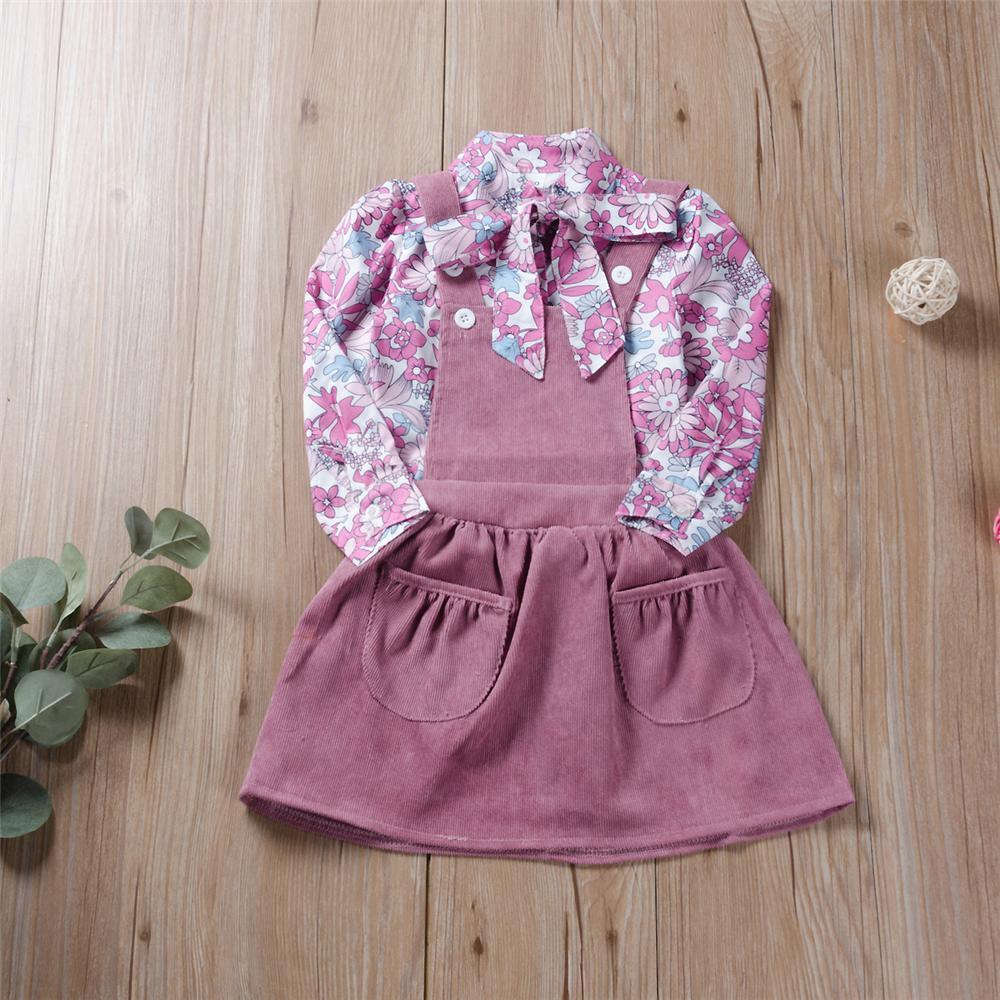 Girls Printed Long Sleeve Blouse & Corduroy Dress Baby Girl Wholesale - PrettyKid