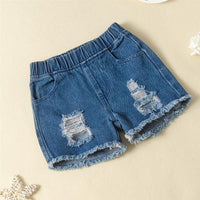 Girls Printed Short Sleeve Crew Neck Top & Ripped Denim Shorts Childrens Wholesale Suppliers - PrettyKid