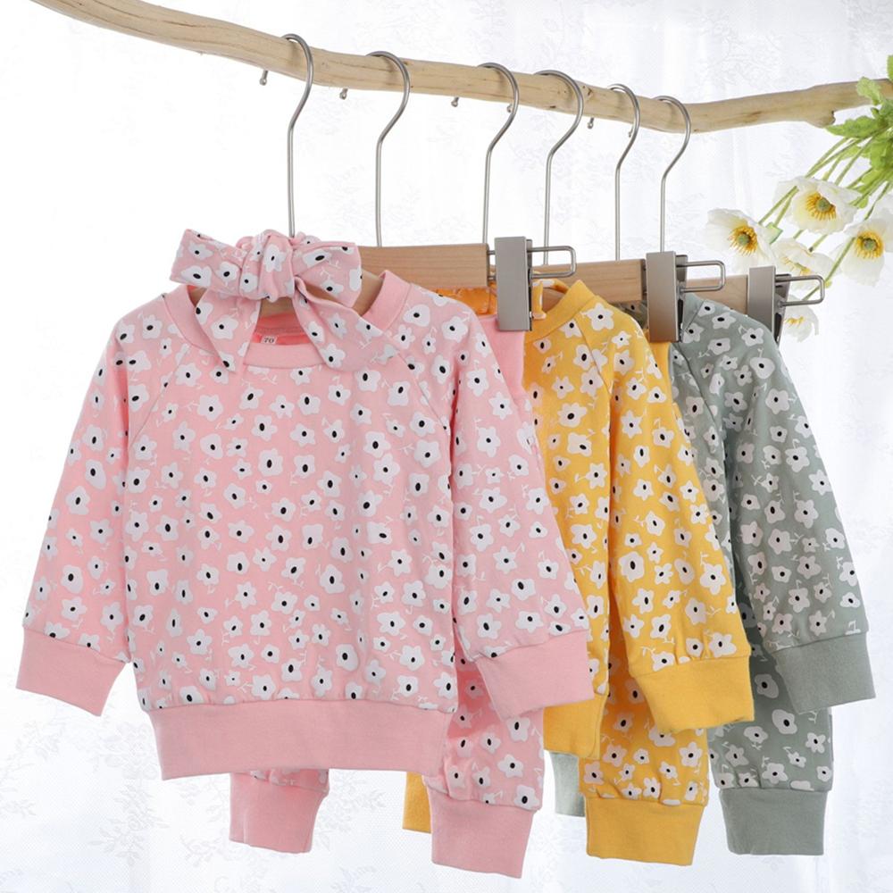 Baby Girls Printed Top & Pants & Headband Wholesale Baby Outfits - PrettyKid