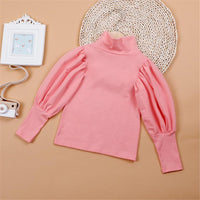 Girls Puff Sleeve Solid Color Casual Top Girl T Shirts Wholesale - PrettyKid