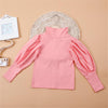 Girls Puff Sleeve Solid Color Casual Top Girl T Shirts Wholesale - PrettyKid