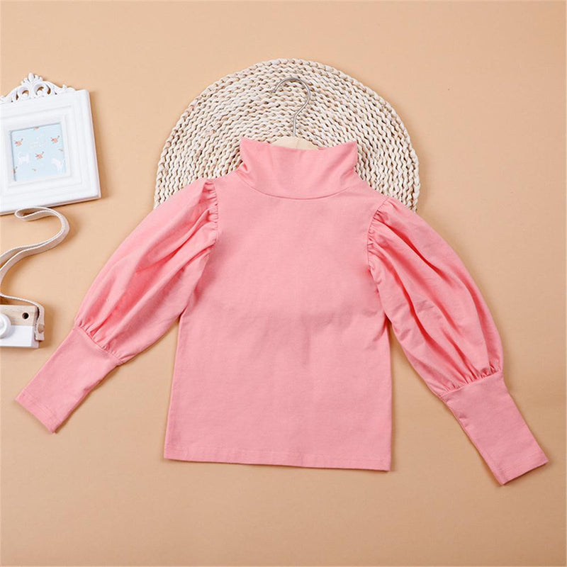 Girls Puff Sleeve Solid Color Casual Top Girl T Shirts Wholesale - PrettyKid