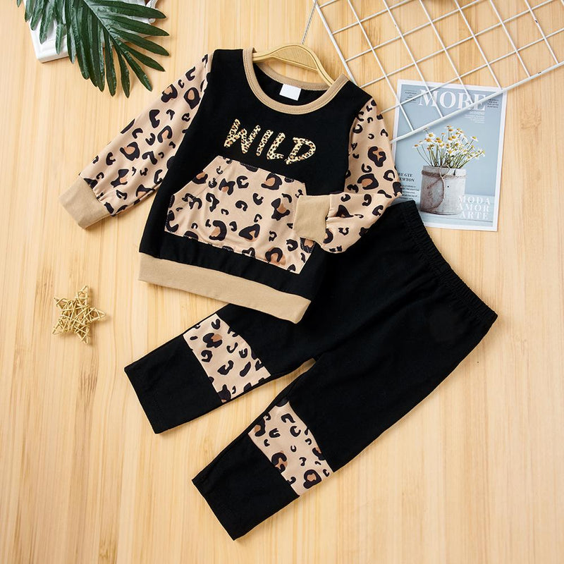 Baby Girls Pullover Leopard Letter Printed Long Sleeve Top & Pants Wholesale Baby Boutique Items - PrettyKid