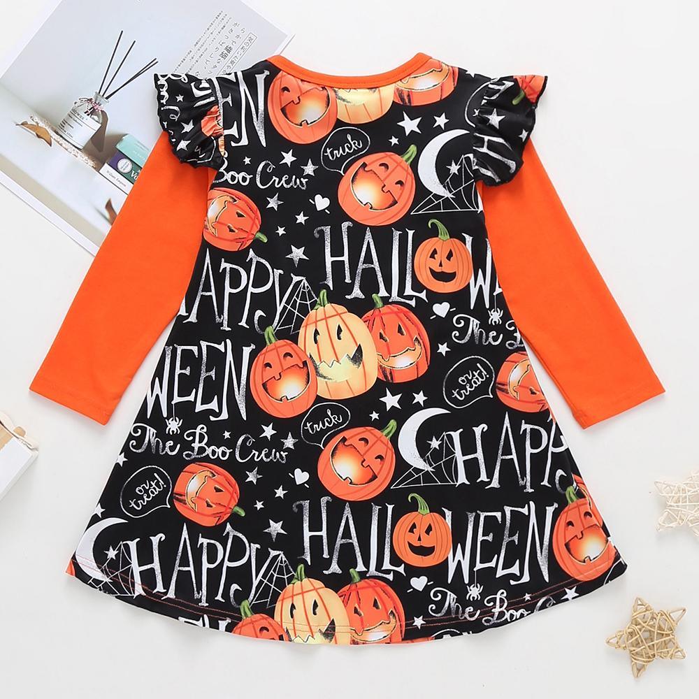 Girls Pumpkin Letter Printed Long Sleeve Dresses Girls Leggings Wholesale - PrettyKid