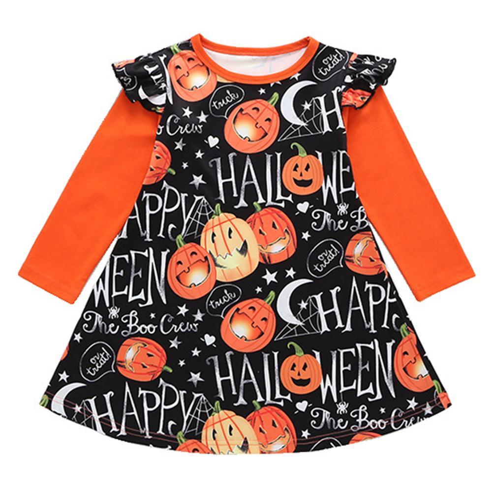 Girls Pumpkin Letter Printed Long Sleeve Dresses Girls Leggings Wholesale - PrettyKid