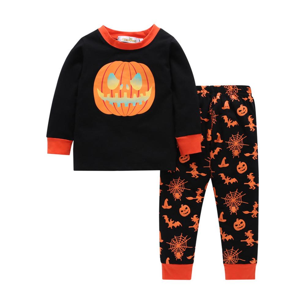 Boys Pumpkin Long Sleeve Halloween Printed Top & Pants - PrettyKid
