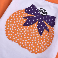 Girls Pumpkin Printed Long Sleeve Tops & Striped Trousers - PrettyKid