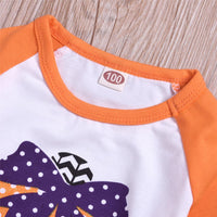 Girls Pumpkin Printed Long Sleeve Tops & Striped Trousers - PrettyKid