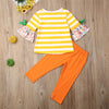 Girs Pumpkin Striped Printed Flared Sleeve Tops & Pants - PrettyKid