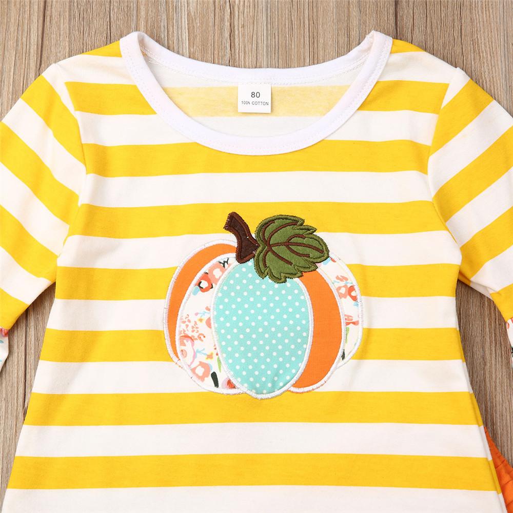 Girs Pumpkin Striped Printed Flared Sleeve Tops & Pants - PrettyKid