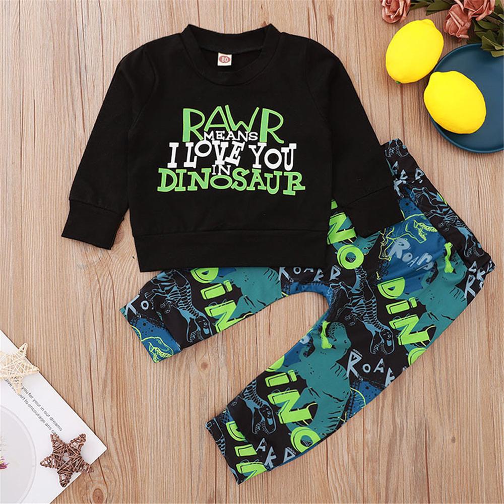 Baby Boys Punk Letter Dinosaur T-shirt & Pants Baby Wholesale Clothing - PrettyKid