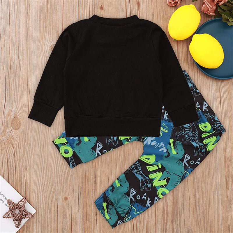 Baby Boys Punk Letter Dinosaur T-shirt & Pants Baby Wholesale Clothing - PrettyKid