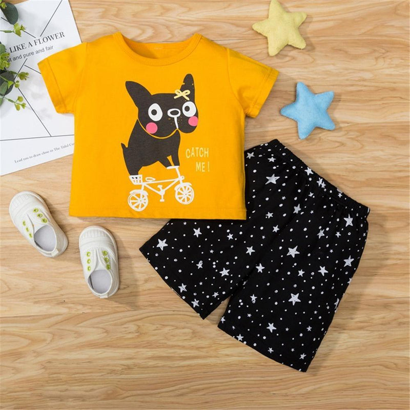 Boys Puppy Catch Me Printed Short Sleeve Top & Shorts British School Boy - PrettyKid