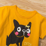 Boys Puppy Catch Me Printed Short Sleeve Top & Shorts British School Boy - PrettyKid