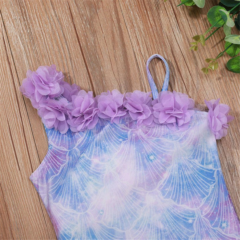Girls Purple Flower Sleeveless Tie Dye Swimwear Girl Boutique Clothing Wholesale - PrettyKid