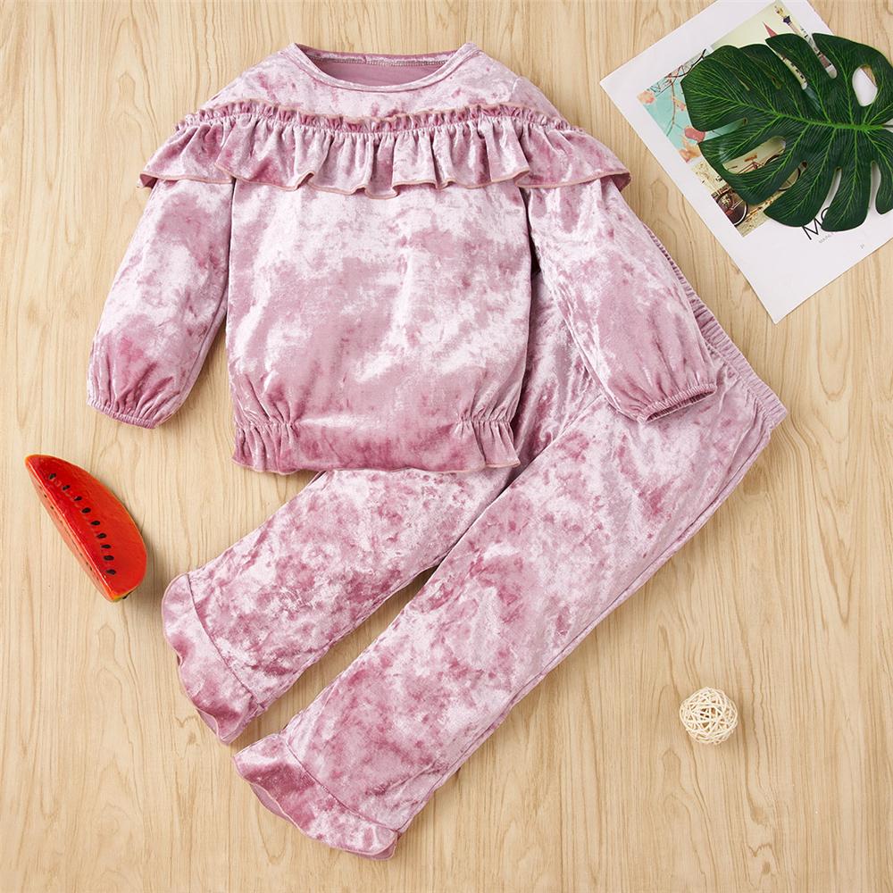 Girls Purple Ruffle Solid Color Long Sleeve Top & Pants Kid Apparel Wholesale - PrettyKid