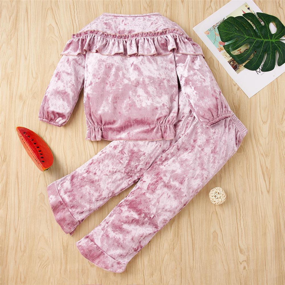 Girls Purple Ruffle Solid Color Long Sleeve Top & Pants Kid Apparel Wholesale - PrettyKid