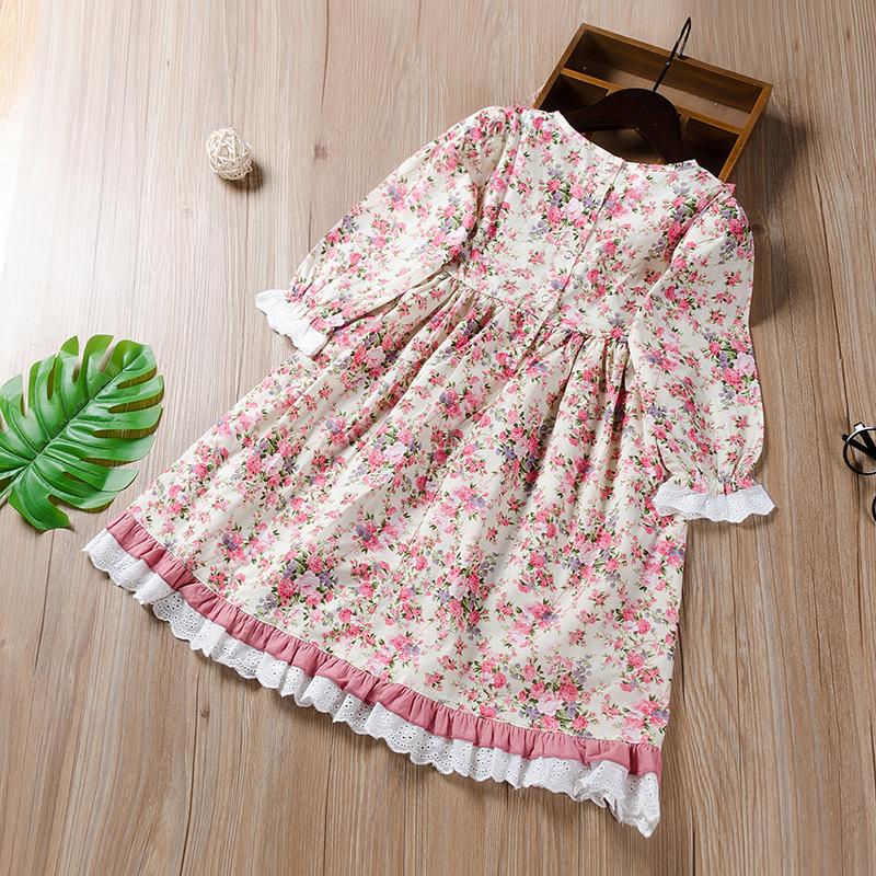 Toddler Girls Floral Print Lace Long-Sleeved Princess Dress - PrettyKid