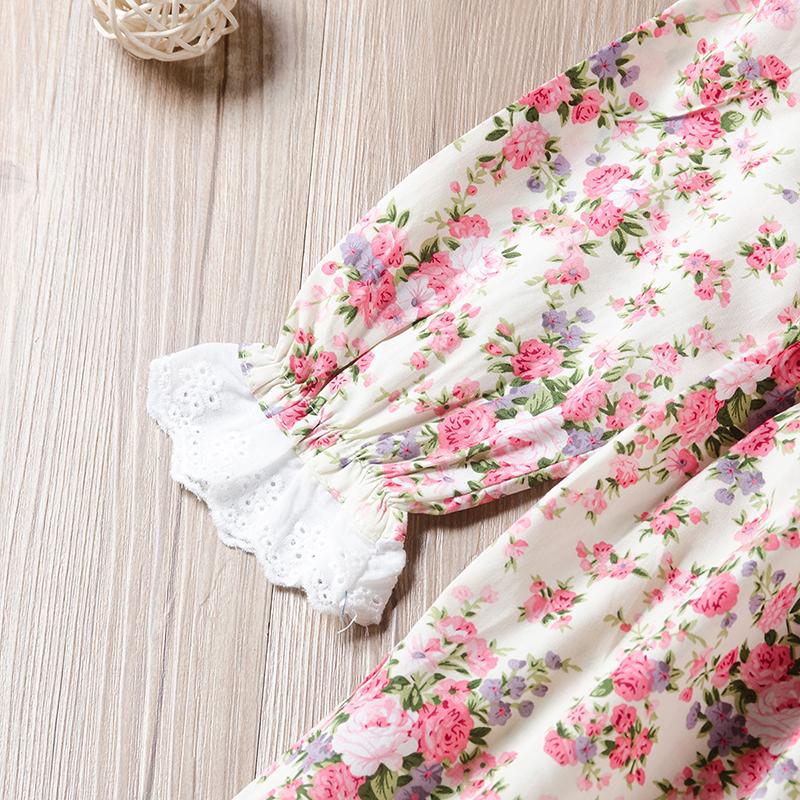 Toddler Girls Floral Print Lace Long-Sleeved Princess Dress - PrettyKid