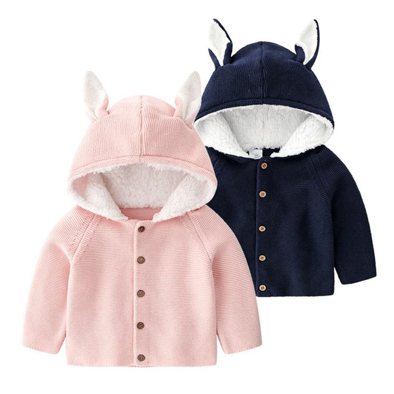 Baby Unisex Rabbit Ear Hooded Knitting Cardigan Jackets - PrettyKid