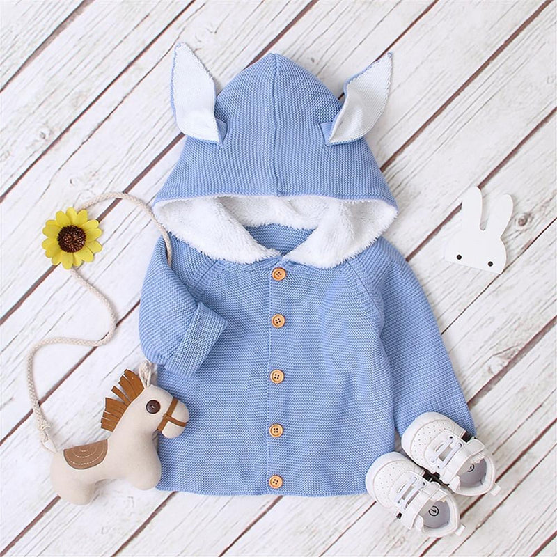 Baby Rabbit Ear Hooded Long Sleeve Warm Cute Sweaters - PrettyKid