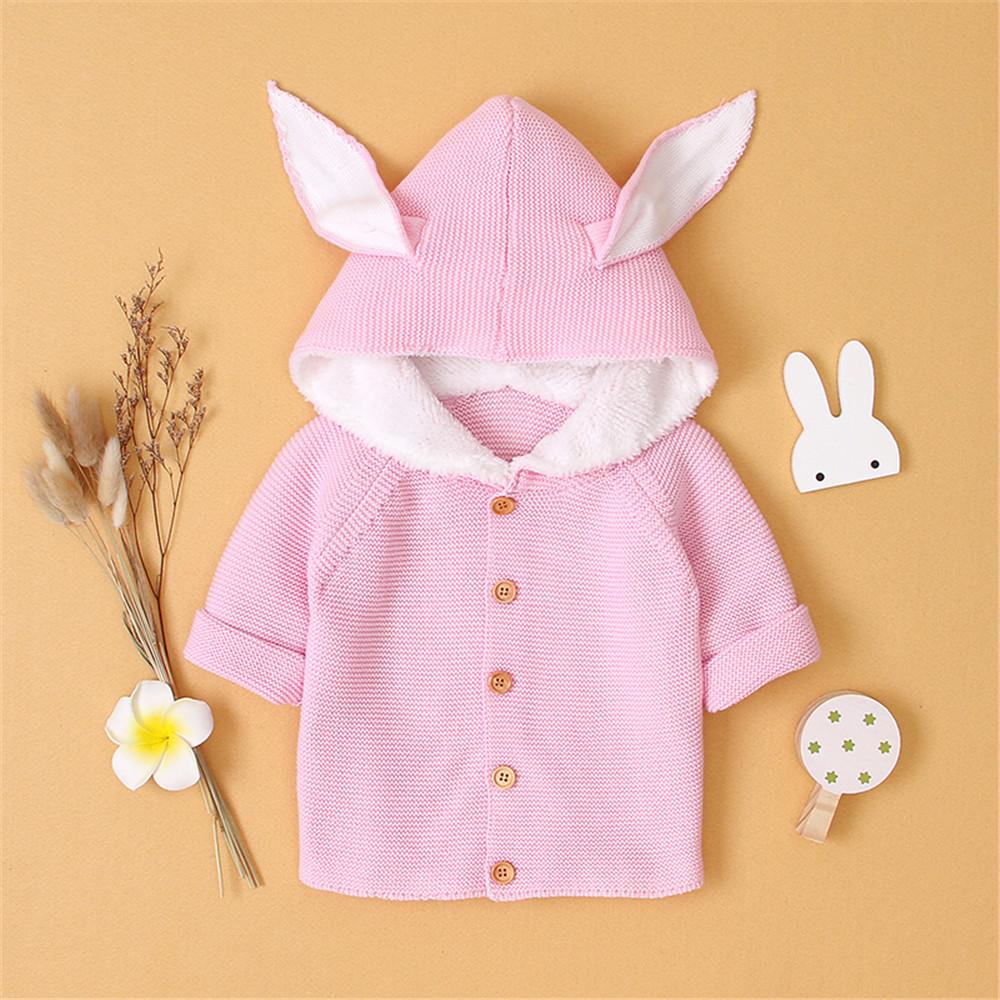 Baby Rabbit Ear Hooded Long Sleeve Warm Cute Sweaters - PrettyKid