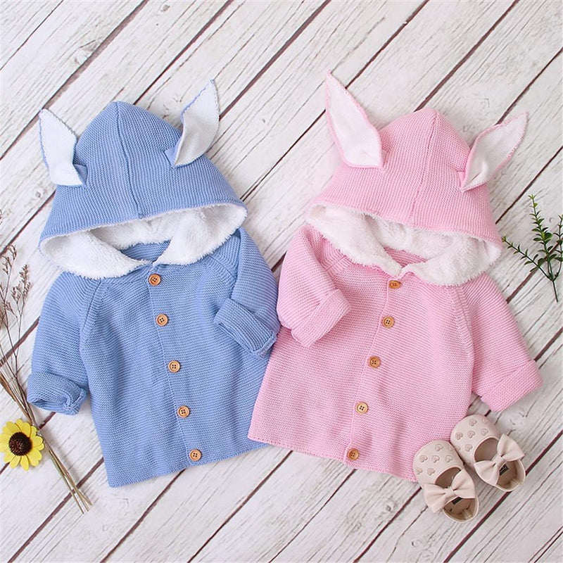 Baby Rabbit Ear Hooded Long Sleeve Warm Cute Sweaters - PrettyKid