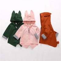 Girls Rabbit Ears Long Sleeve Zipper Hooded Coat - PrettyKid