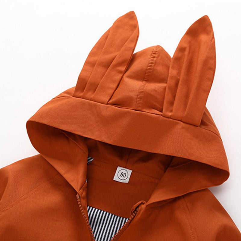 Girls Rabbit Ears Long Sleeve Zipper Hooded Coat - PrettyKid