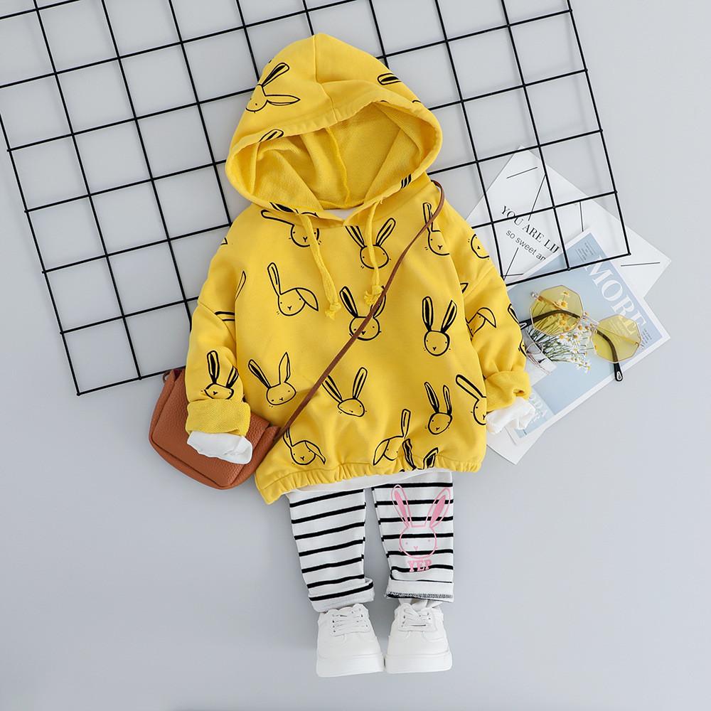 Girls Rabbit Hooded Jumper & Striped Pants - PrettyKid