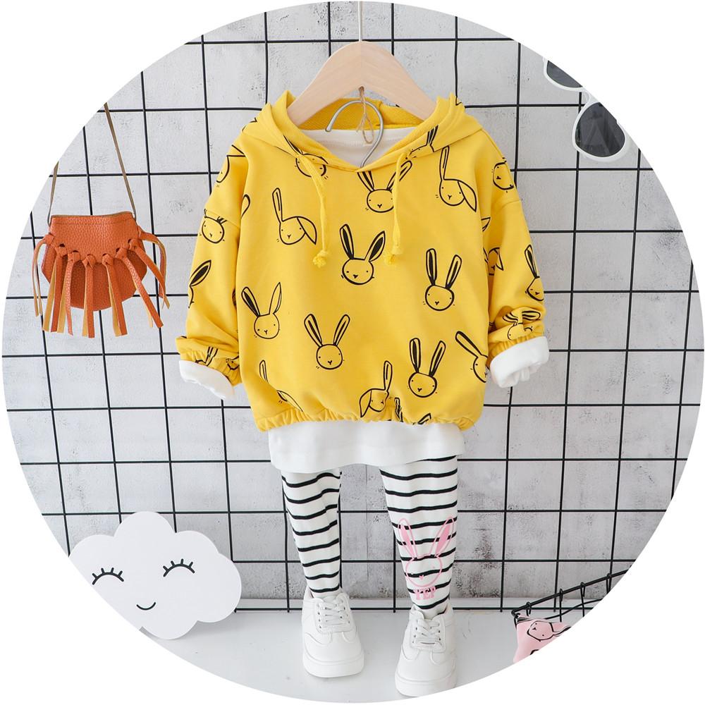 Girls Rabbit Hooded Jumper & Striped Pants - PrettyKid