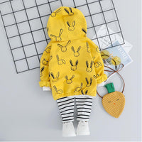 Girls Rabbit Hooded Jumper & Striped Pants - PrettyKid