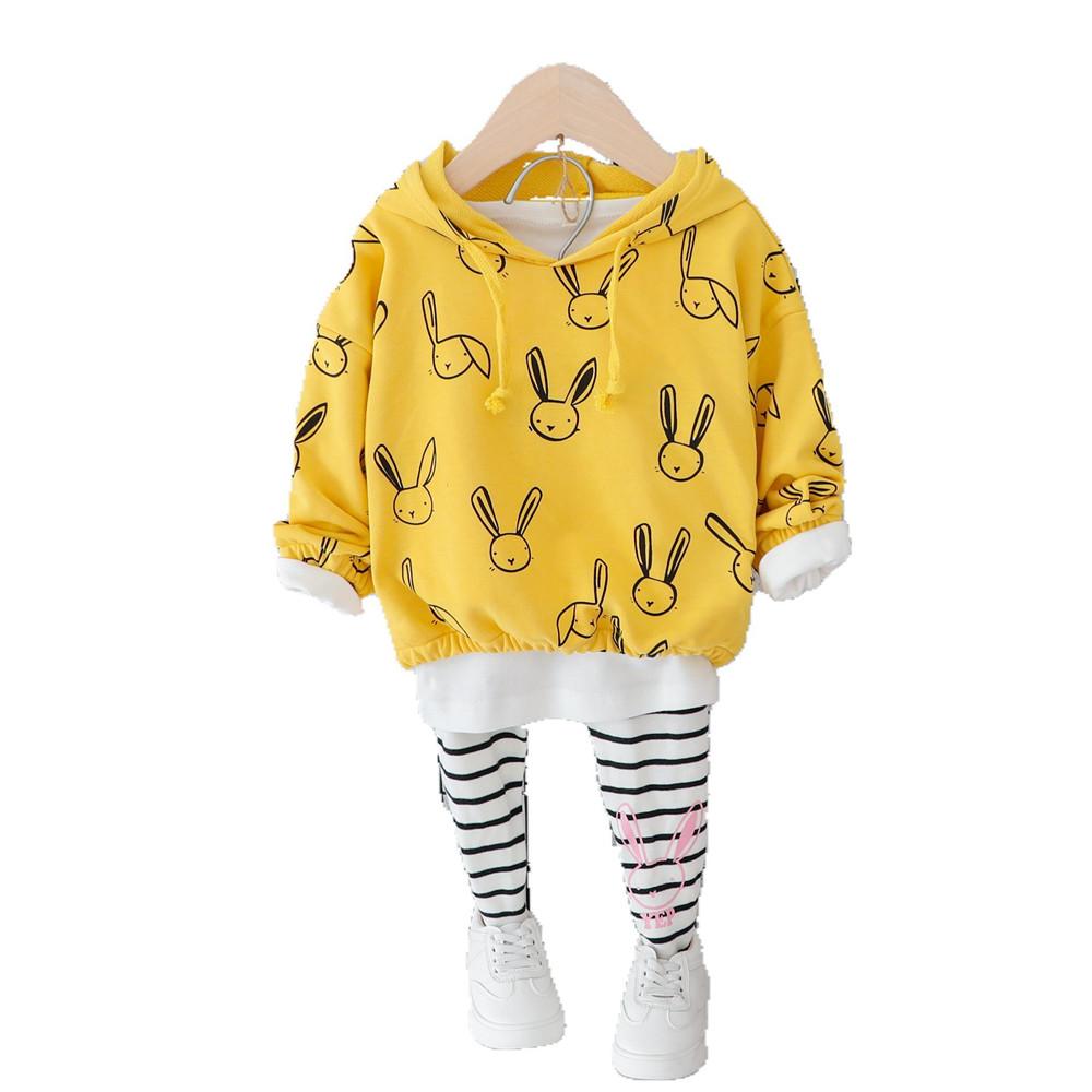 Girls Rabbit Hooded Jumper & Striped Pants - PrettyKid