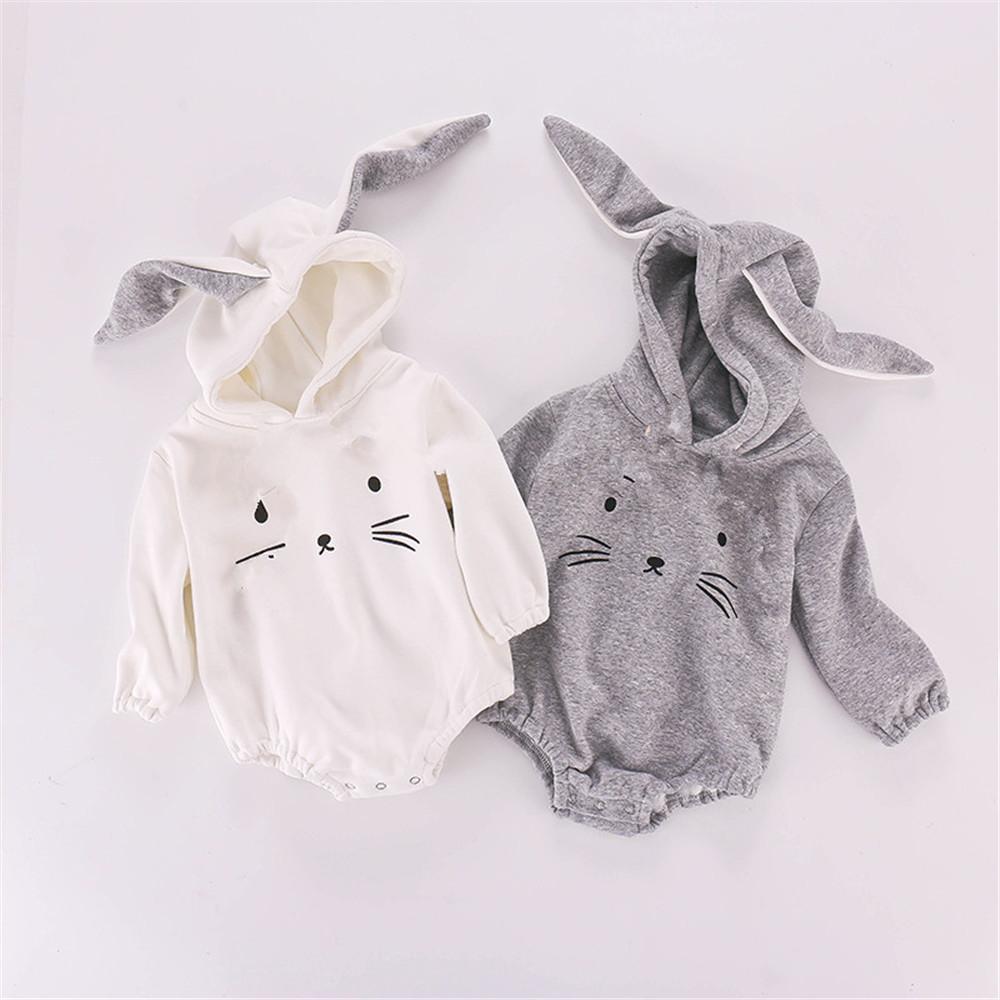 Baby Girls Rabbit Hooded Long Sleeve Rompers - PrettyKid