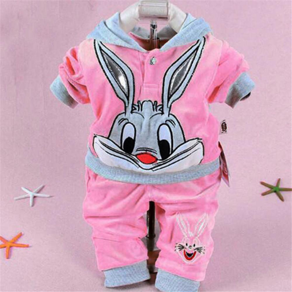 Girls Rabbit Hooded Long Sleeve Tops & Pants - PrettyKid