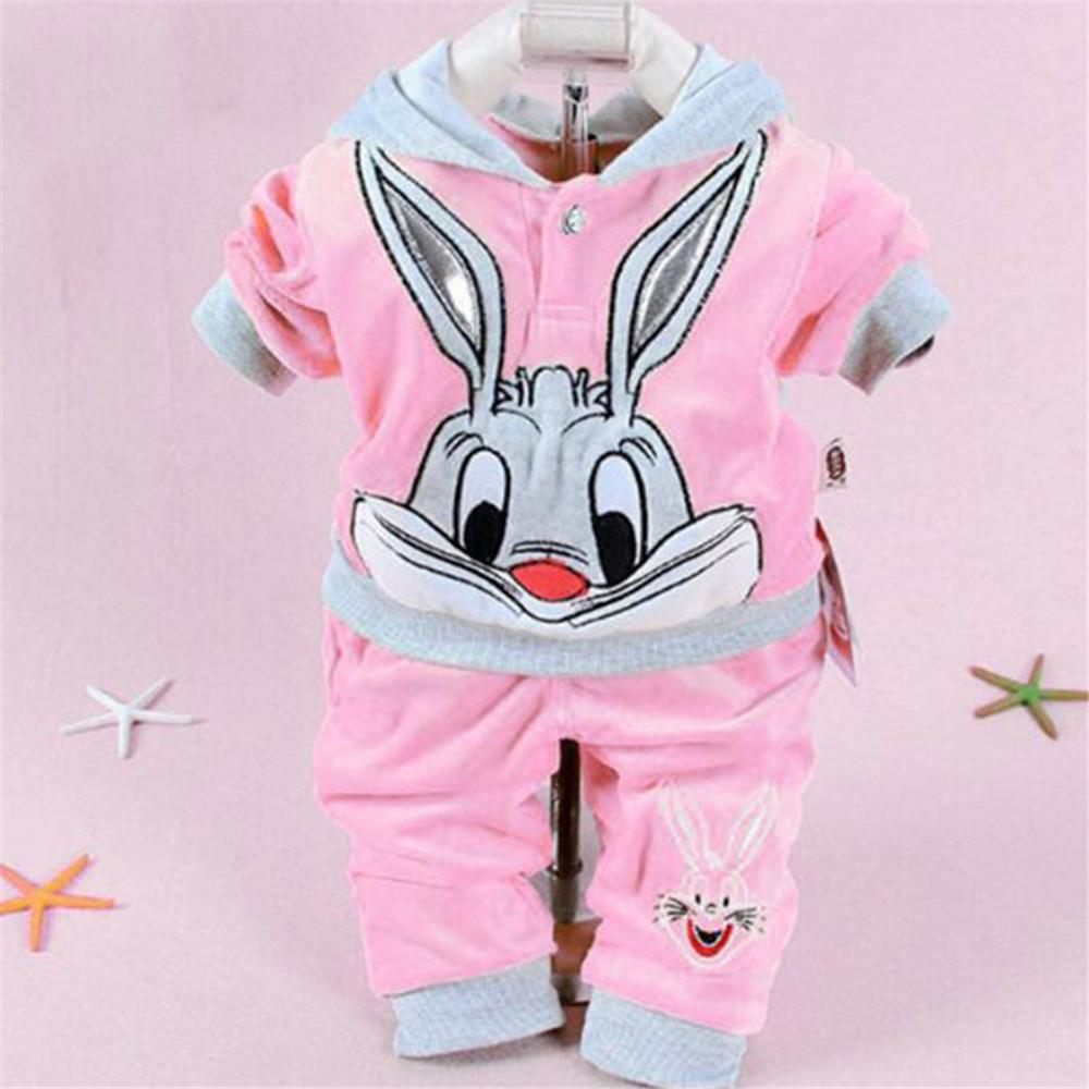 Girls Rabbit Hooded Long Sleeve Tops & Pants - PrettyKid