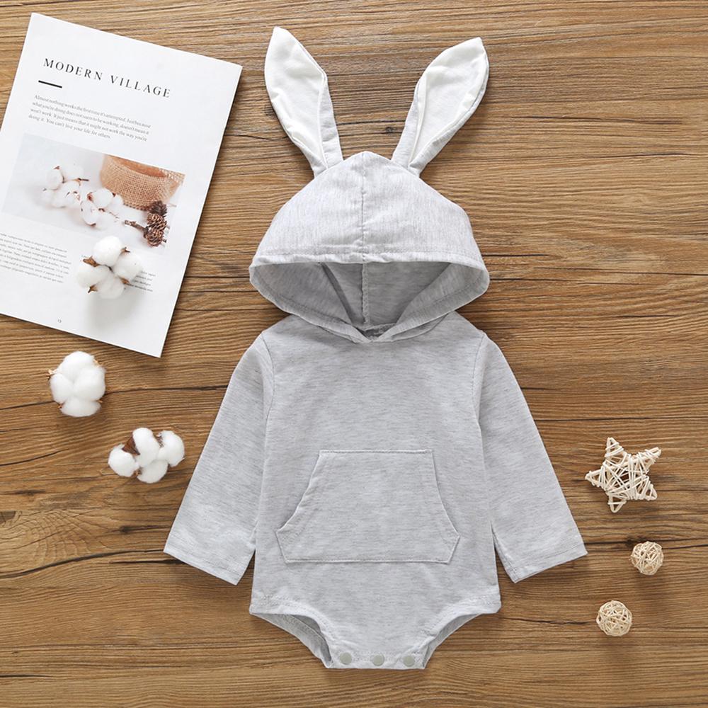 Baby Unisex Rabbit Hooded Solid Romper Baby Clothes Cheap Wholesale - PrettyKid