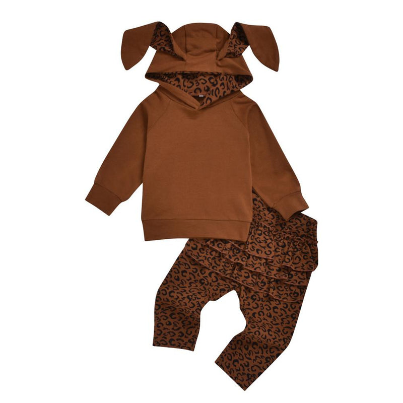 Girls Rabbit Leopard Printed Hooded Top & Pants Girls Clothing Wholesalers - PrettyKid