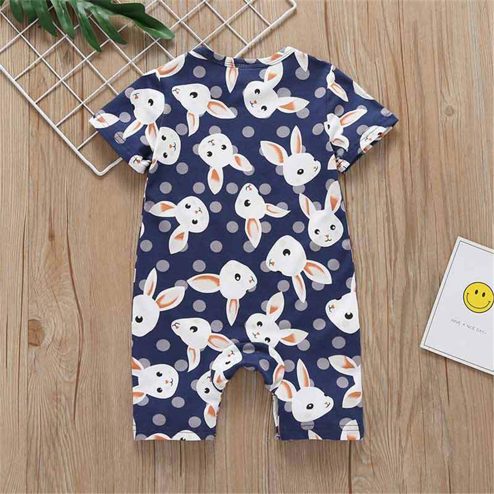 Baby Girls Rabbit Polka Dot Printed Short Sleeve Romper Baby Wholesale - PrettyKid