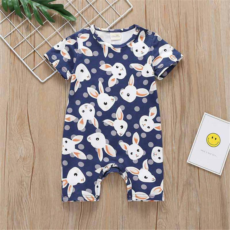 Baby Girls Rabbit Polka Dot Printed Short Sleeve Romper Baby Wholesale - PrettyKid